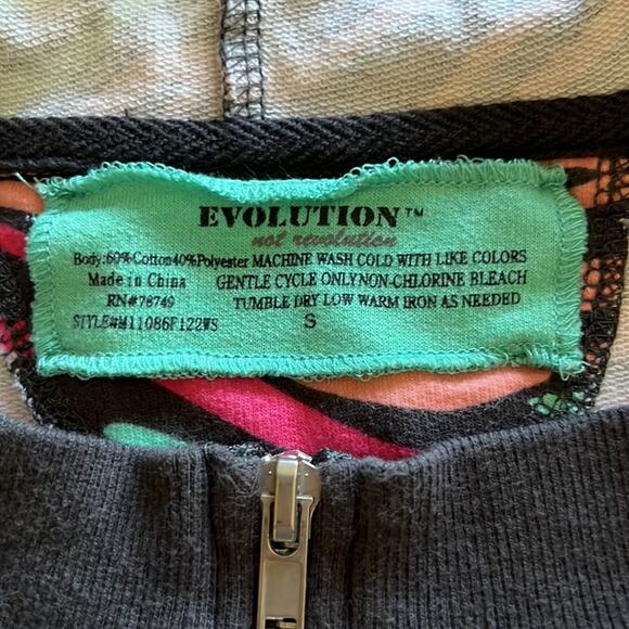 Evolution not Revolution Y2K Colorful Front Zip Hoodie Jacket Top Size Small - Picture 5 of 7